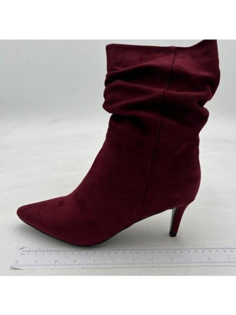Wine Red Women's Mid Calf Slouchy Boots Suede High Heel Slip-on Stiletto Sexy
